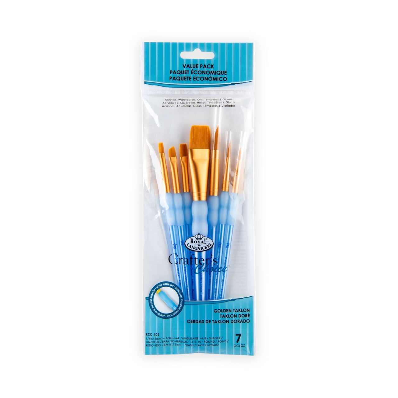 RCC 402 | Crafter's Choice™ 7pc Golden Taklon Variety Brush Set